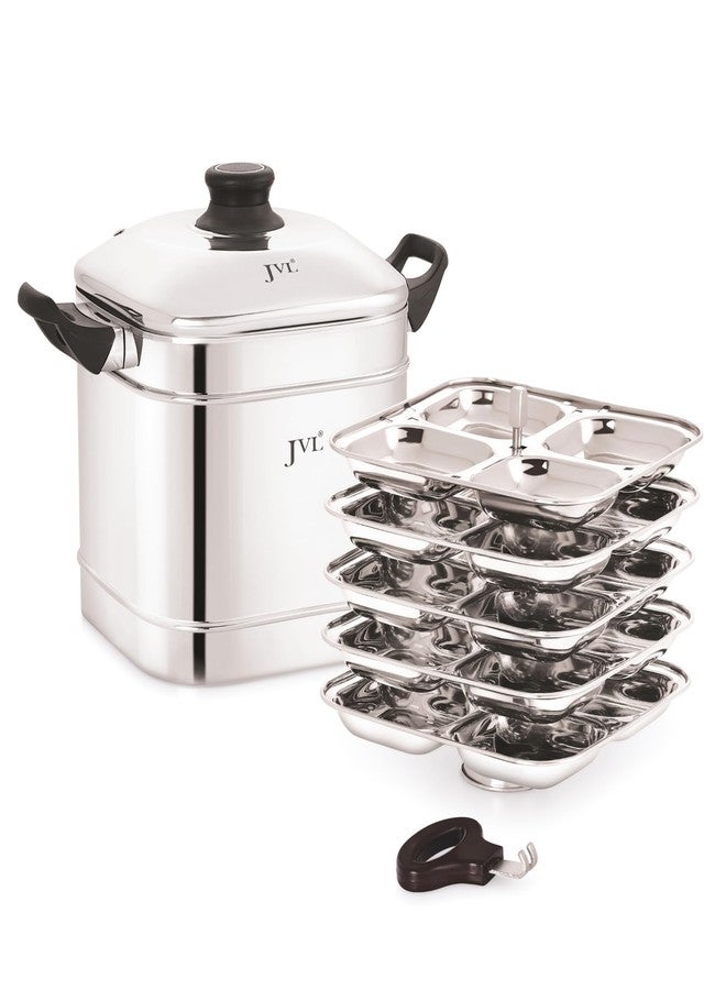 JVL قدر إيدلي مربع الشكل ثلاثي القاعدة من JVL (5 أطباق إيدلي، 20 قطعة إيدلي) - قدر بخار إيدلي من الفولاذ المقاوم للصدأ - Image 1